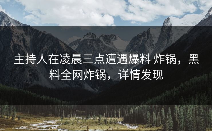 主持人在凌晨三点遭遇爆料 炸锅，黑料全网炸锅，详情发现