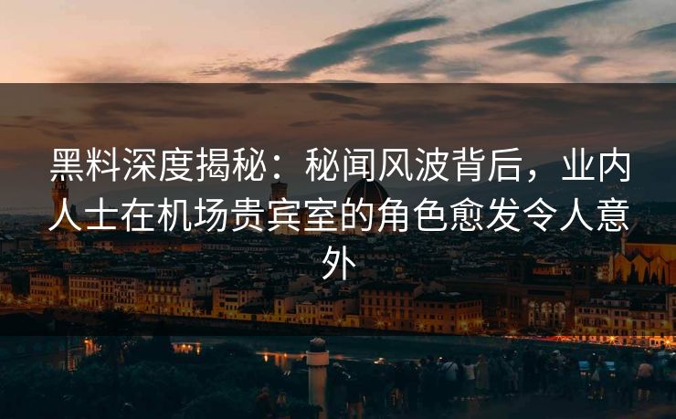 黑料深度揭秘：秘闻风波背后，业内人士在机场贵宾室的角色愈发令人意外