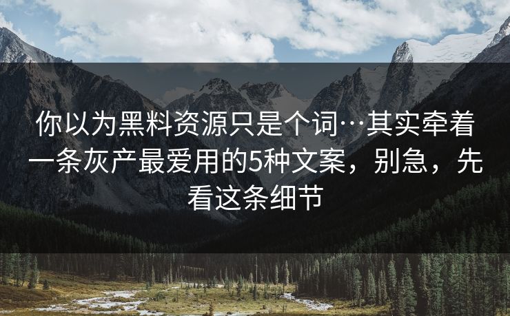 你以为黑料资源只是个词…其实牵着一条灰产最爱用的5种文案，别急，先看这条细节